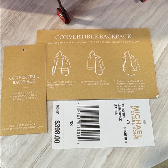 Michael Kors Bag Viv Red Leather Convertible Backpack Crossbody Bag - Picture 5 of 17